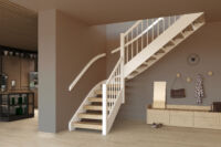 Sofie standardtrapp med runde spiler og parkettmønstret eik Sofie standard trapp